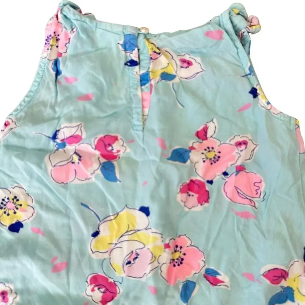 OshKosh Sleeveless Ruffle Blouse Turquoise with Pink Flowers 4T